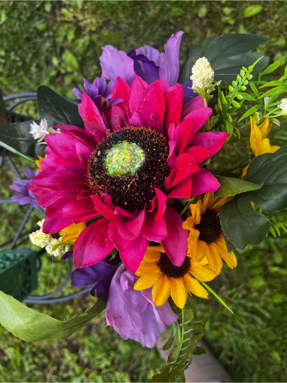 Handmade bouquet for cemetery/grave marker.